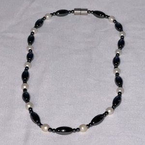 Healing Strong Magnetic Hematite/Faux Pearl Necklace